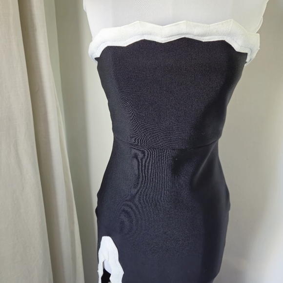 Donnee Par Dieu black and white scalloped stretch dress - Picture 2 of 9